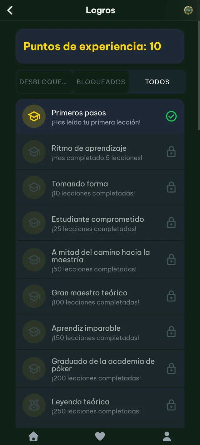 Logros y progreso en PokerWise