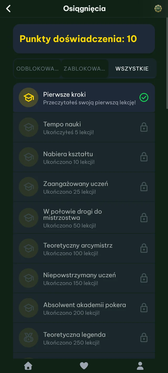 Osiągnięcia i postępy w PokerWise