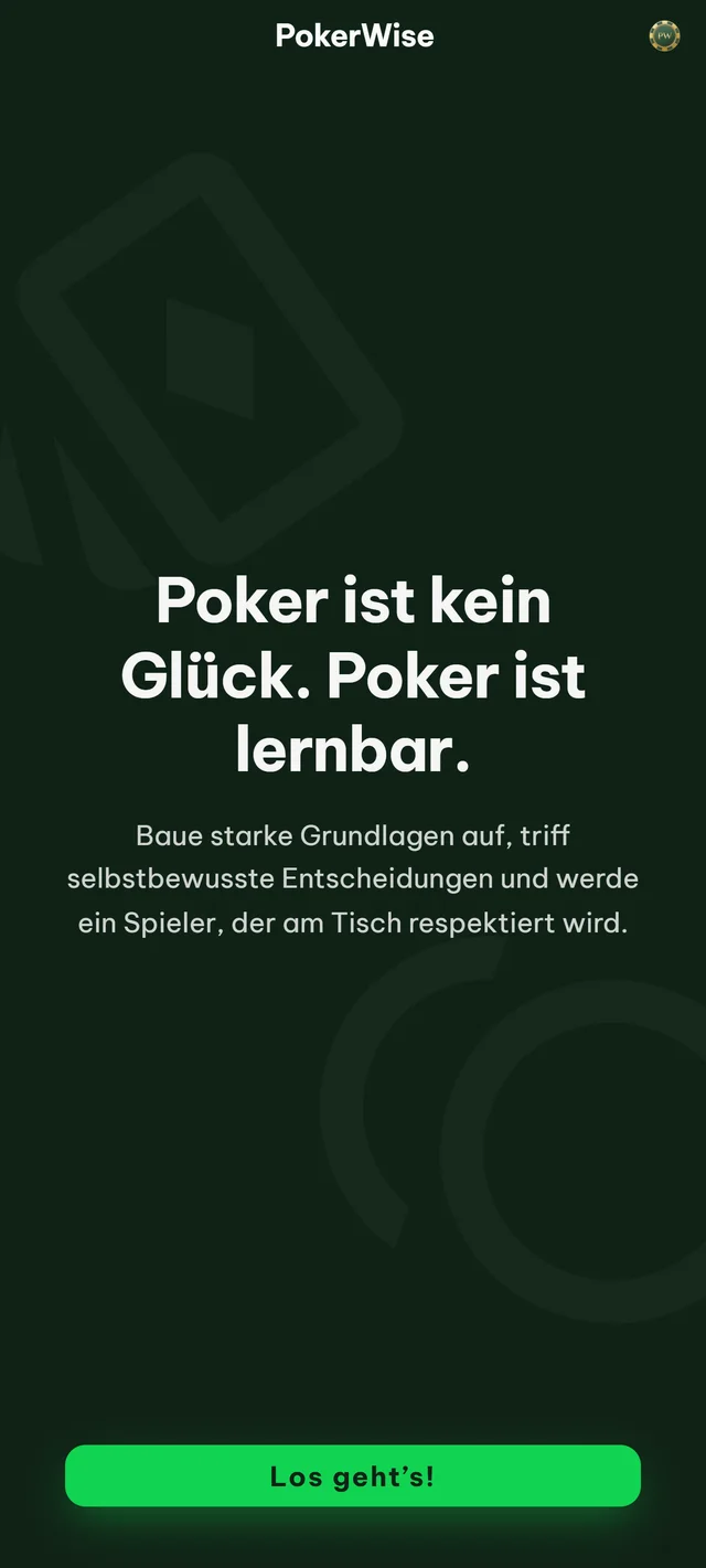 Der Willkommensbildschirm von PokerWise