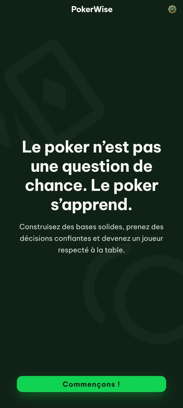 L’écran d’accueil de PokerWise
