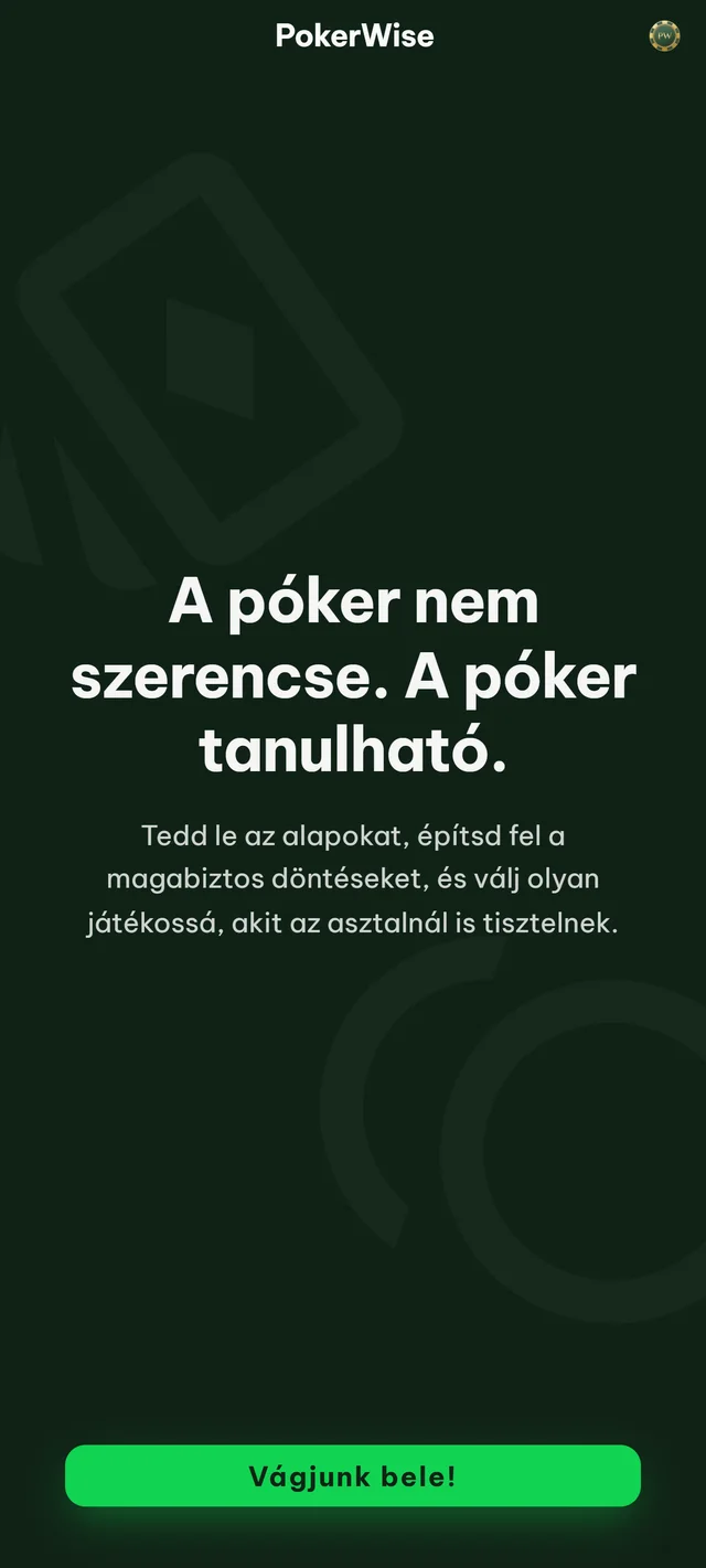 A PokerWise üdvözlőképernyője
