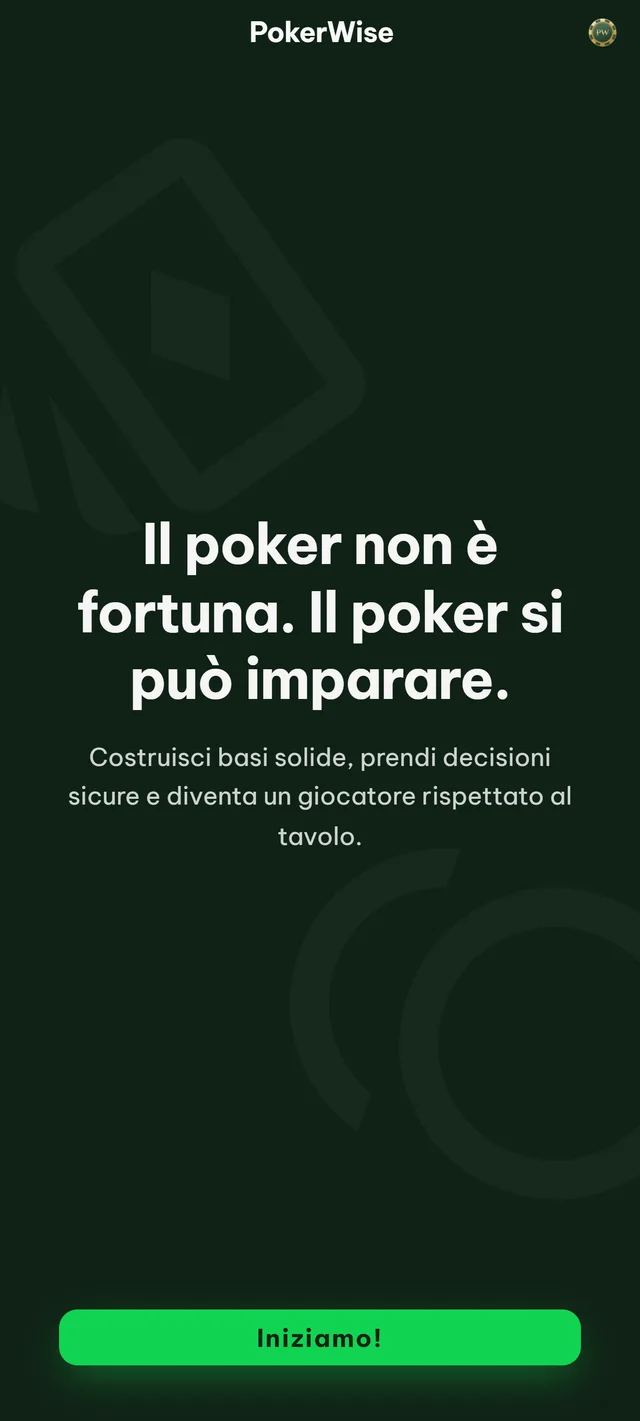 La schermata di benvenuto di PokerWise