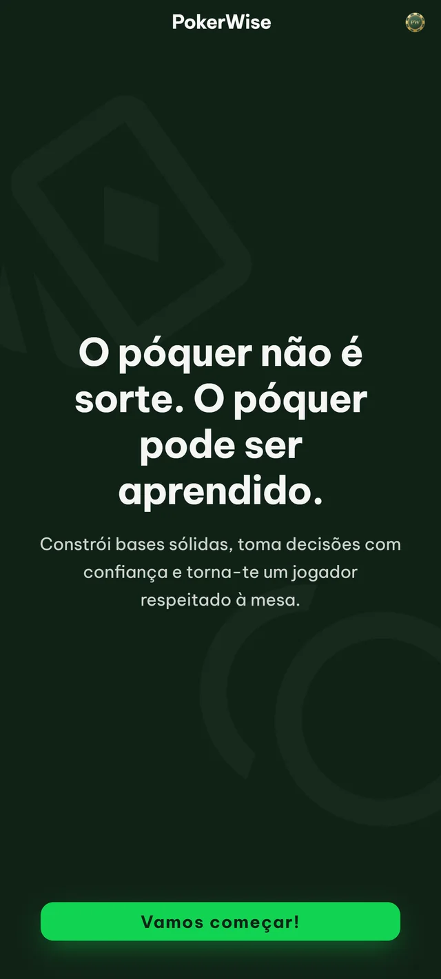 O ecrã de boas-vindas de PokerWise