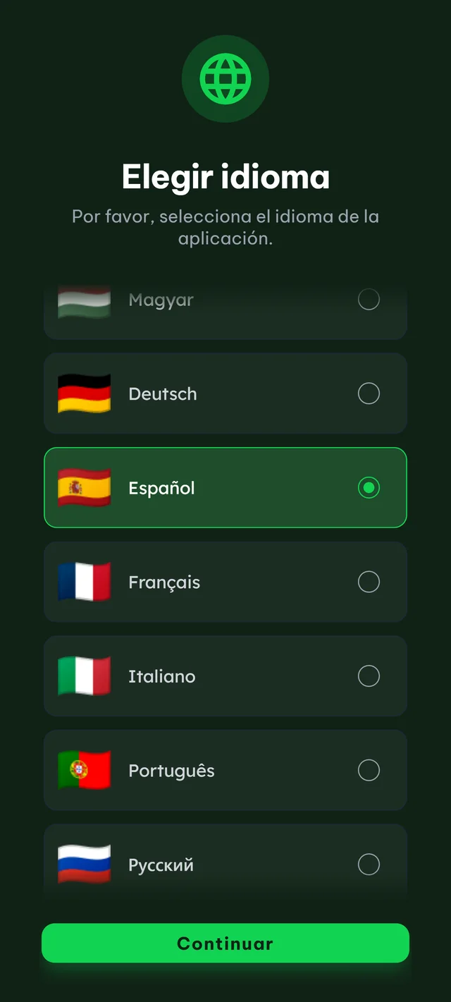 Elegir el idioma de aprendizaje en PokerWise