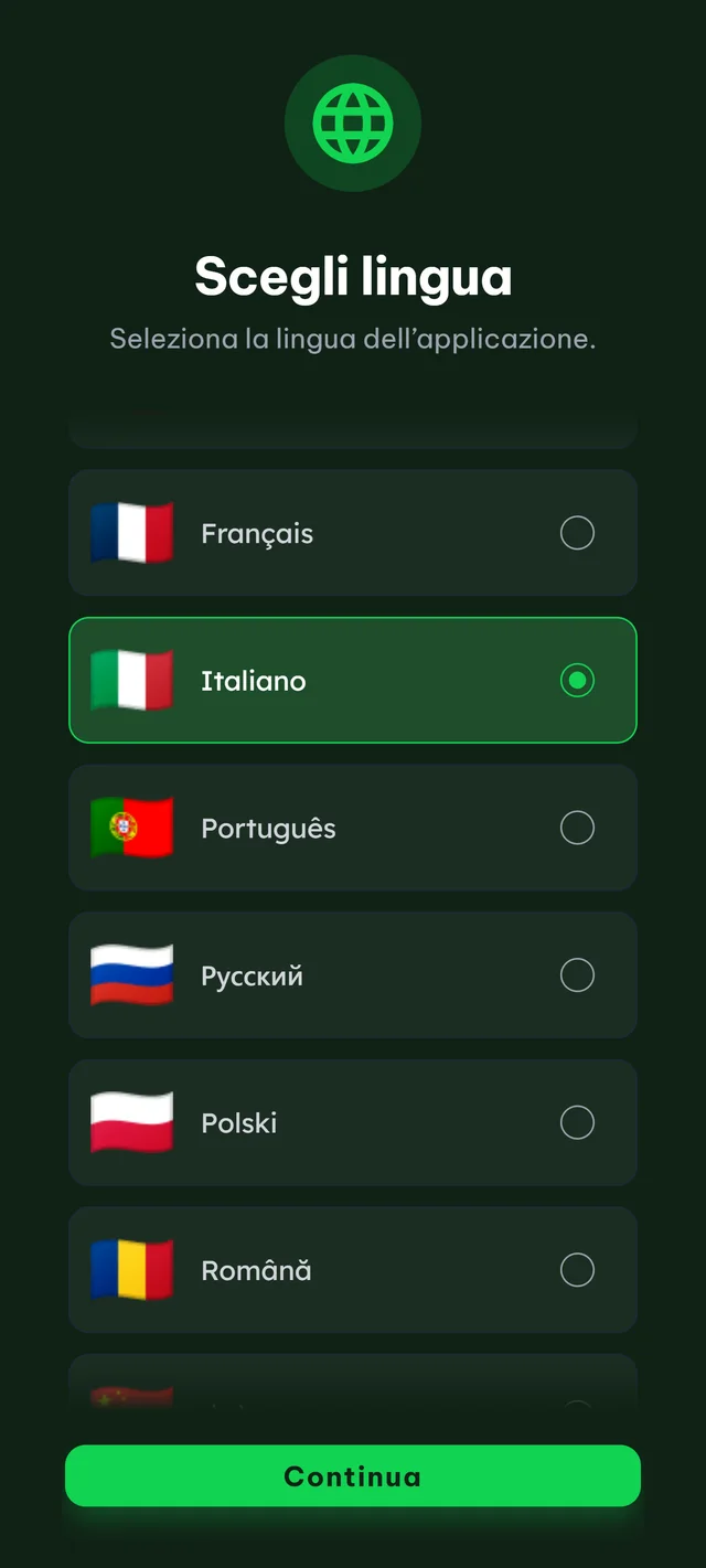 Scegliere la lingua di studio in PokerWise