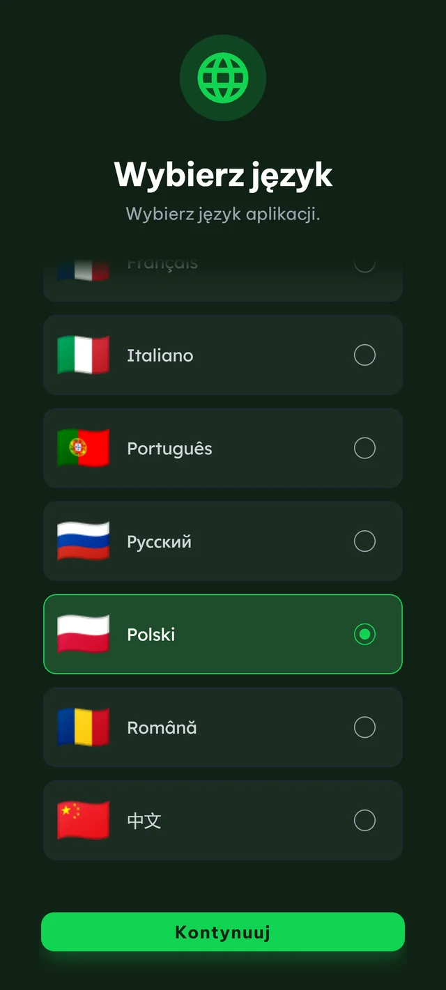 Wybór języka nauki w PokerWise