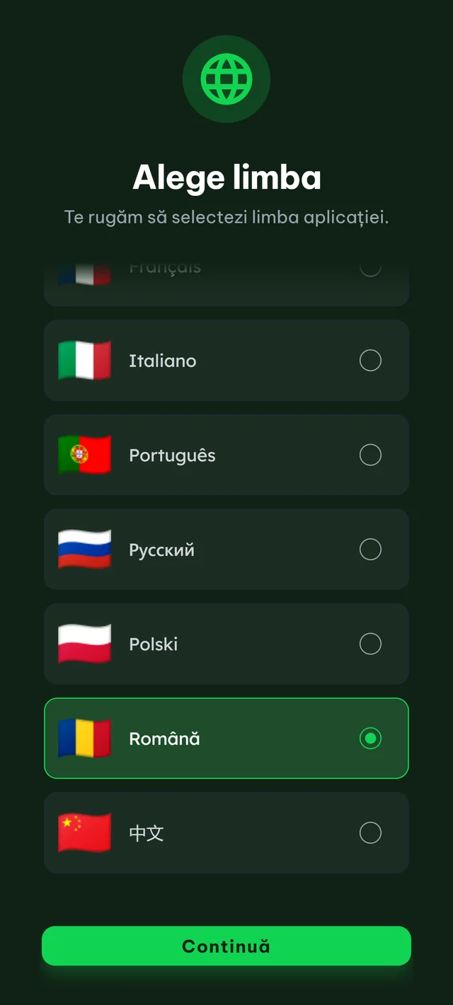 Alegerea limbii de studiu în PokerWise